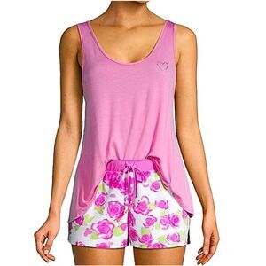 BETSEY JOHNSON Pajama Set Rose Print Shorts & Pink Tank Top Size S •NEW WITH TAG
